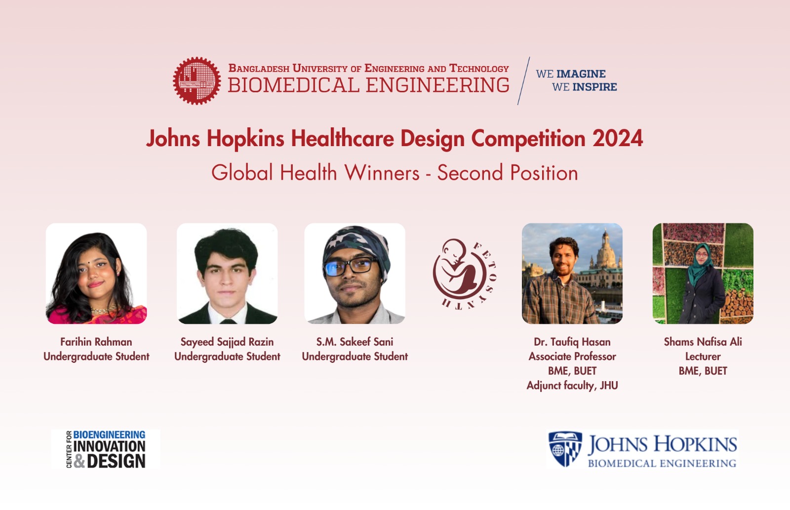 Congratulations to our teams “DengueDrops” and “FetoSynth” for winning the Johns Hopkins Healthcare Design Competition 2024